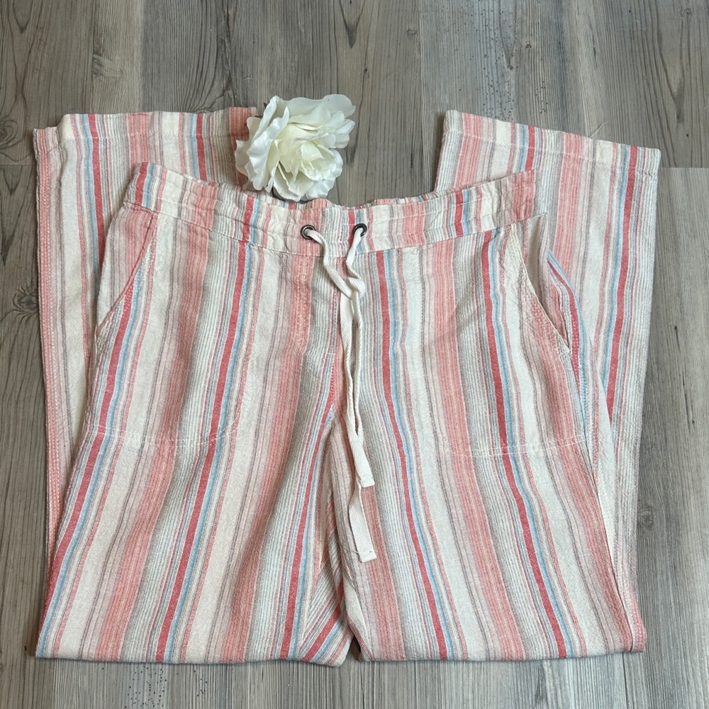 GUC Per Se Multicolor Linen Blend Striped Drawstring Pants, M